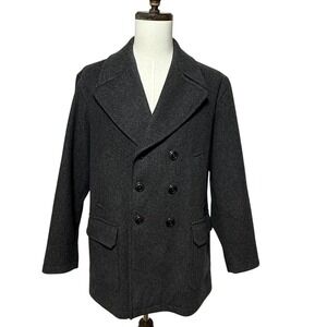 LL Bean Coat Peacoat Mens‎ Small Gray Double Breasted Wool Overcoat Jacket